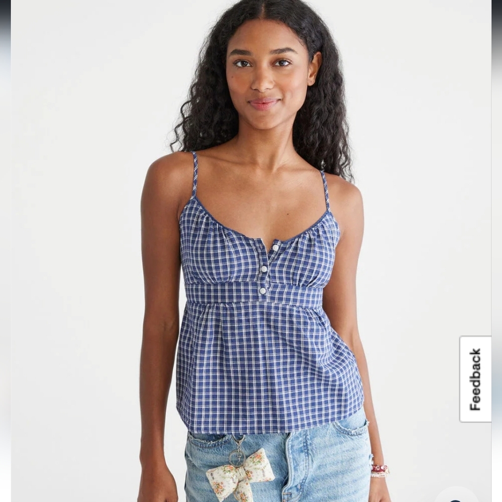 Aeropostale Blue Plaid Spaghetti-Strap Camisole